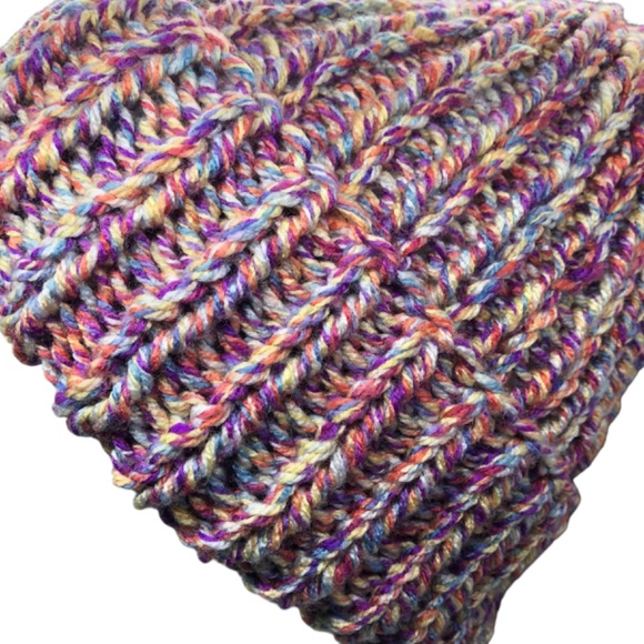 Chunky Ribbed Toboggan Hand Crochet Violet Brim Beanie Hat main image 12